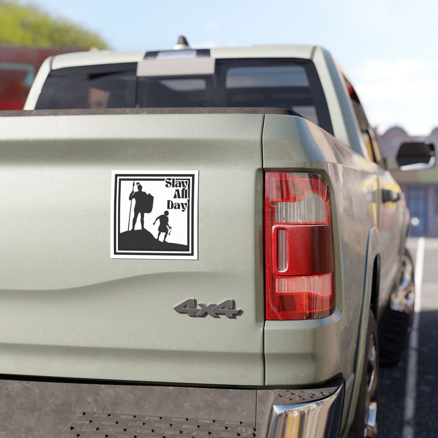 Inspirational Car Magnet- David and Goliath Slay All Day, Motivational Vehicle Decor, Fun Gifts for Warriors, Road Trip Accessories, Bible Enthusiasts