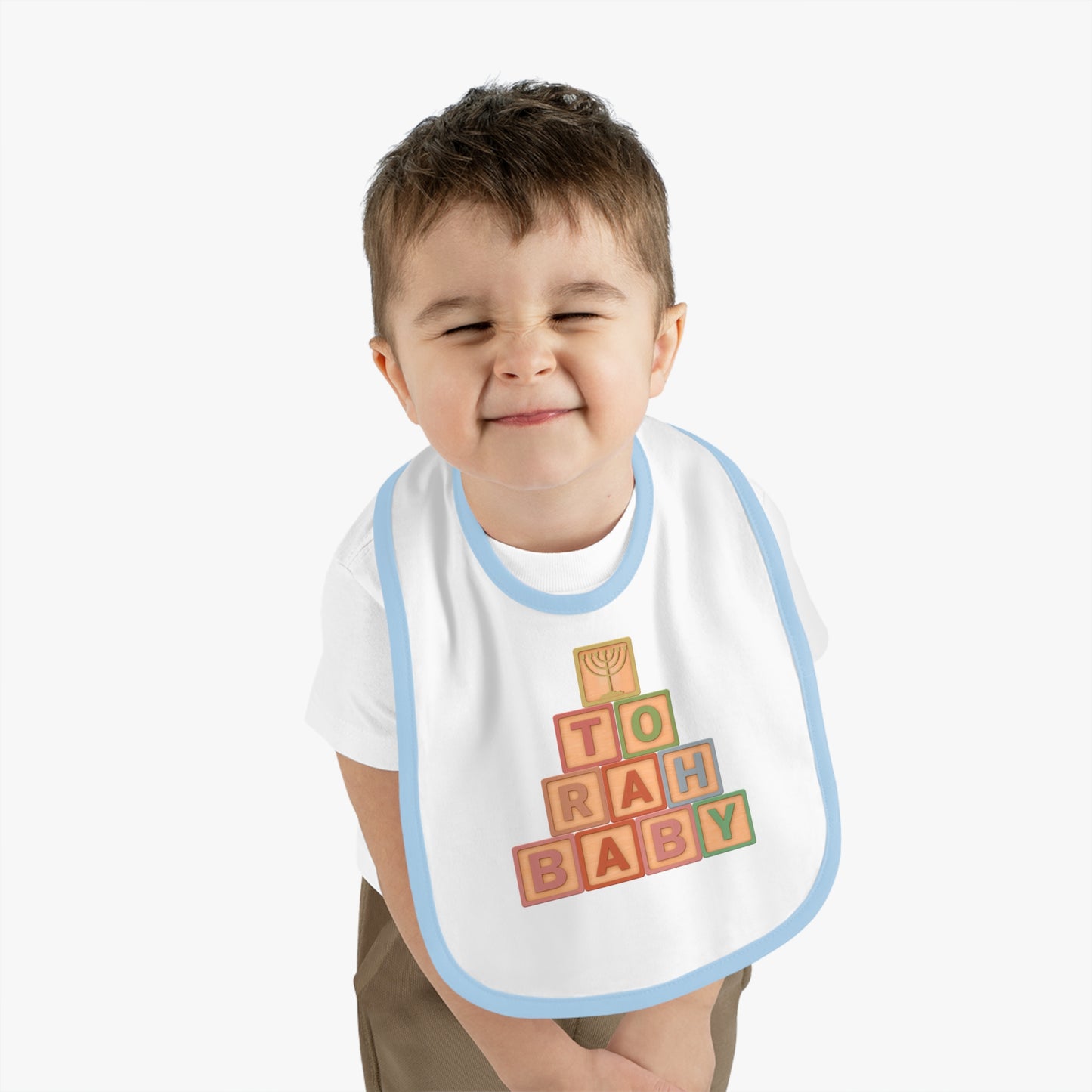 Torah Baby Menorah Blocks- Baby Contrast Trim Jersey Bib