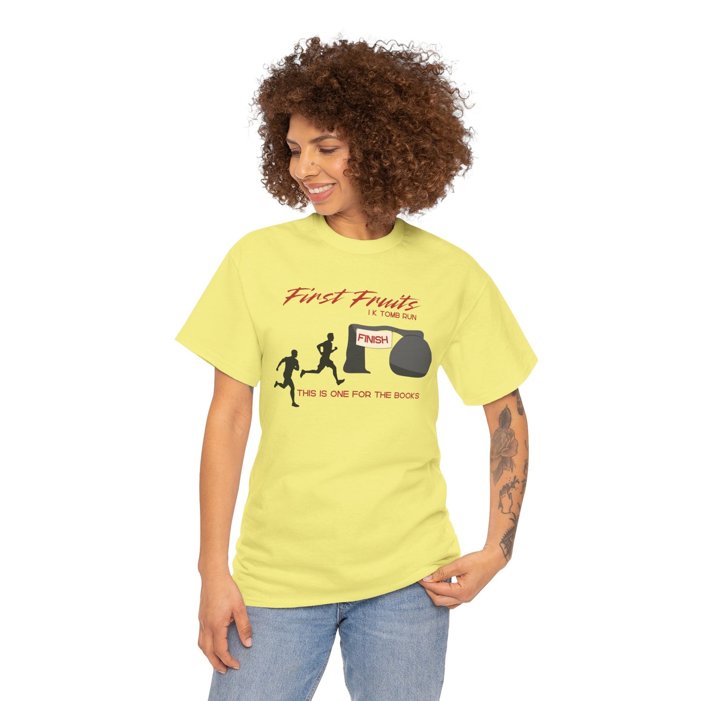 First Fruits 1k Tomb Run Unisex Tee - Funny Biblical Design