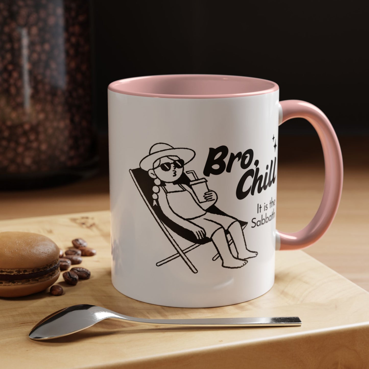 Bro, Chill Shabbat Themed Accent Coffee Mug, Relaxation Gift, Coffee Lover Gift, Cute Mug for Friends, Fun Coffee Cup