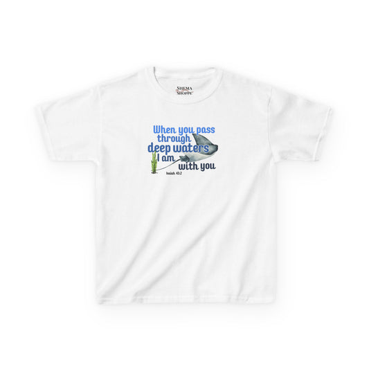 "When you pass through deep waters I am with you" Stingray Bible Verse Shirt Kid's Shirt