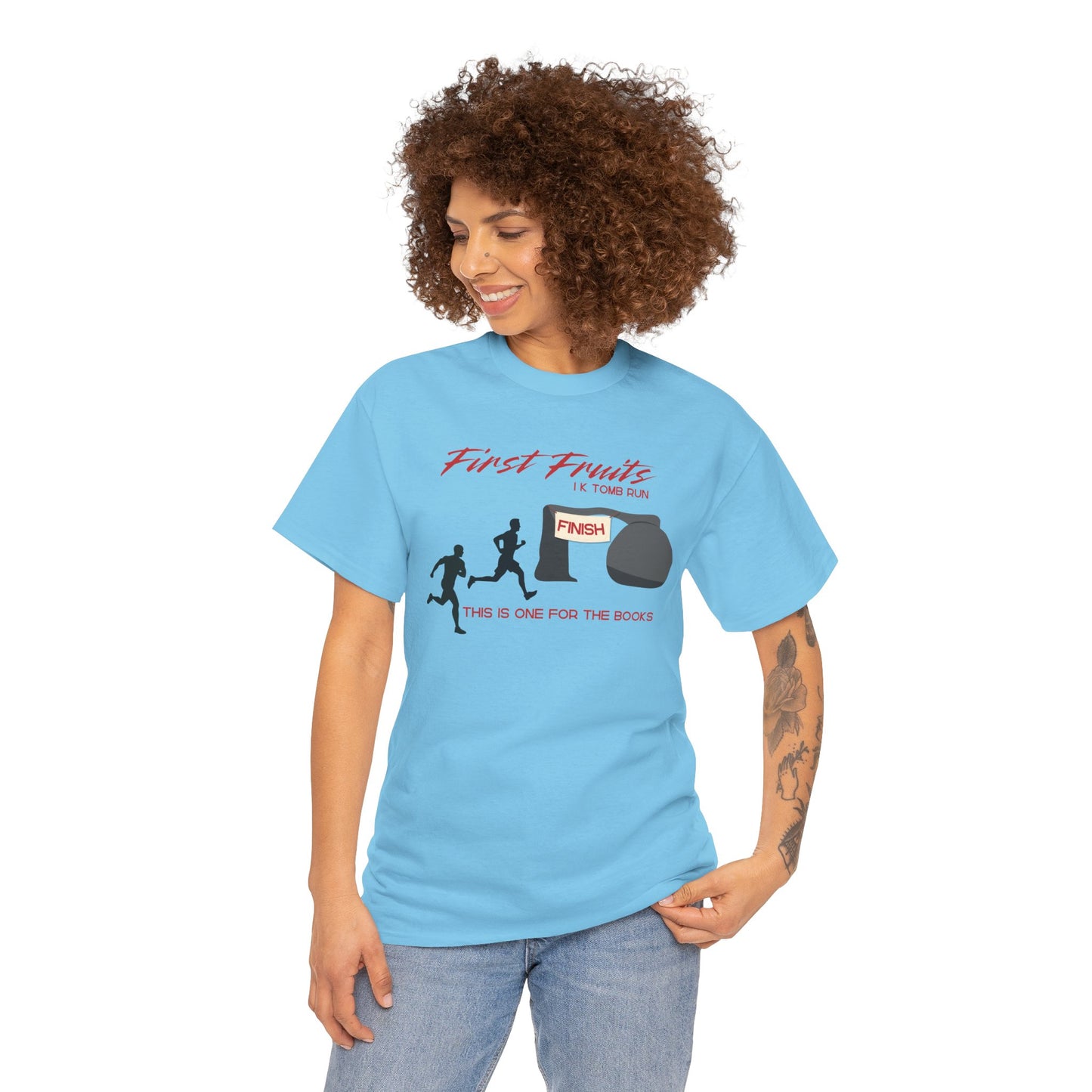 First Fruits 1k Tomb Run Unisex Tee - Funny Biblical Design