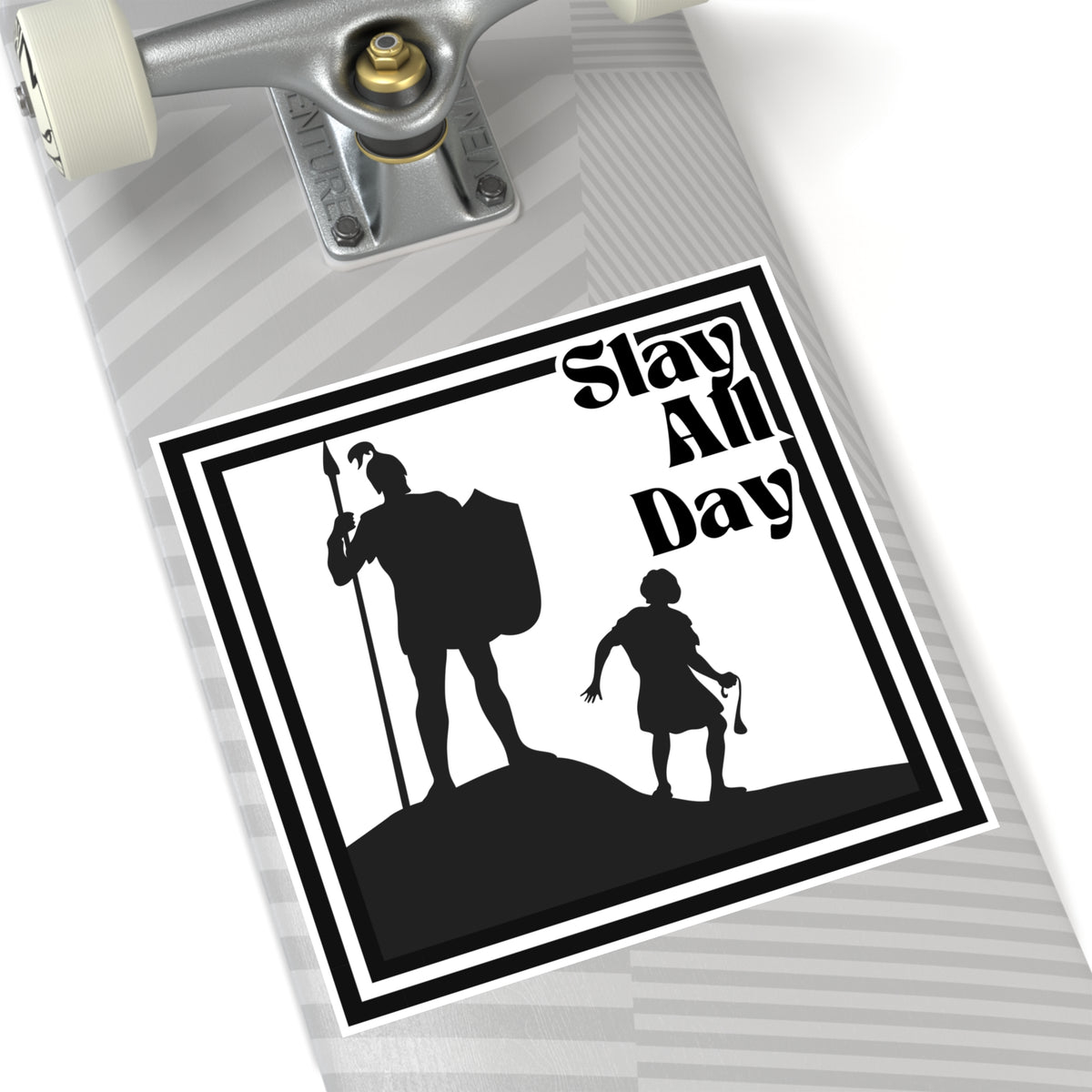 Indoor Outdoor Square Stickers - Slay All Day - Motivational Decor, Warrior, David and Goliath, Gen Z, Gen A, Bible, Faith