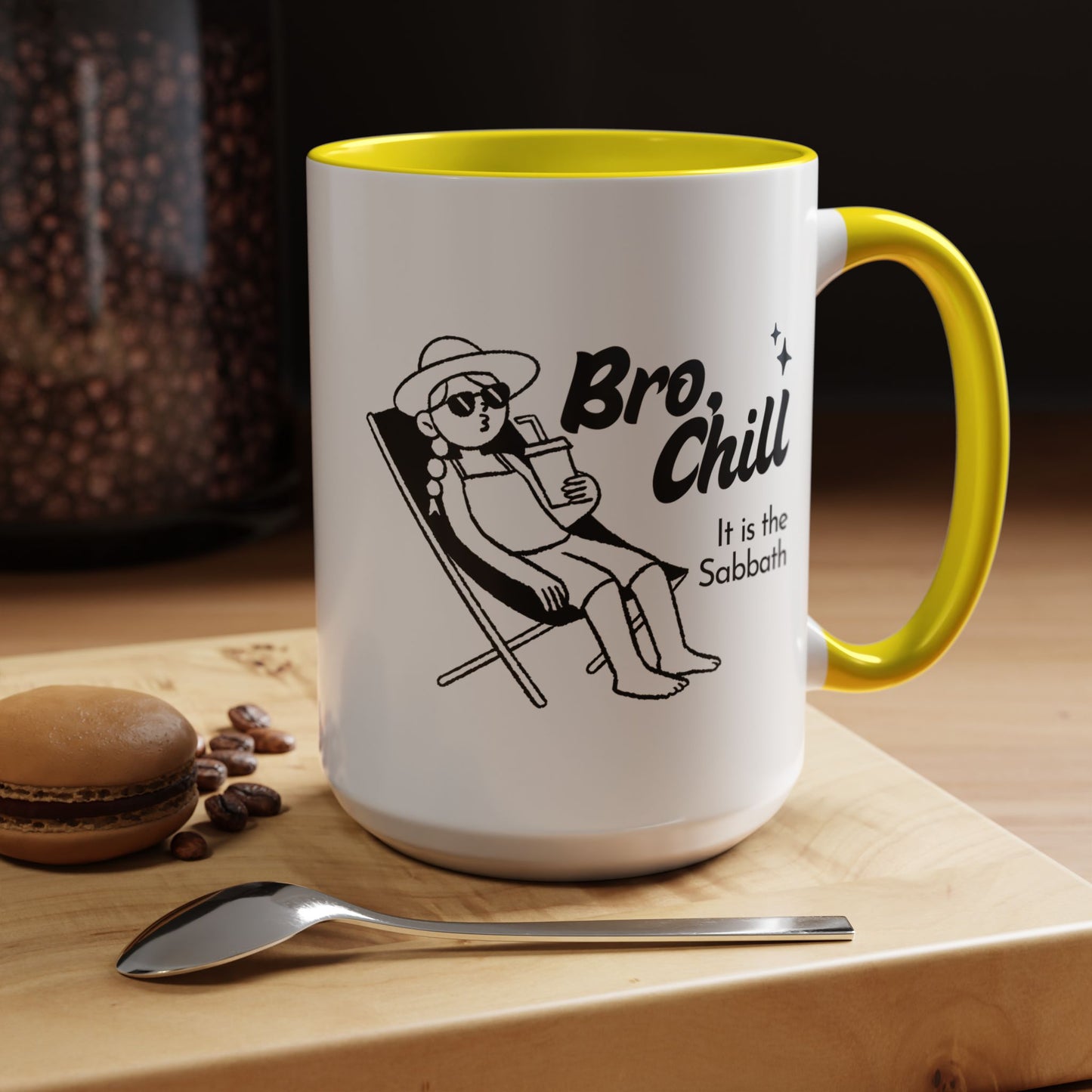 Bro, Chill Shabbat Themed Accent Coffee Mug, Relaxation Gift, Coffee Lover Gift, Cute Mug for Friends, Fun Coffee Cup