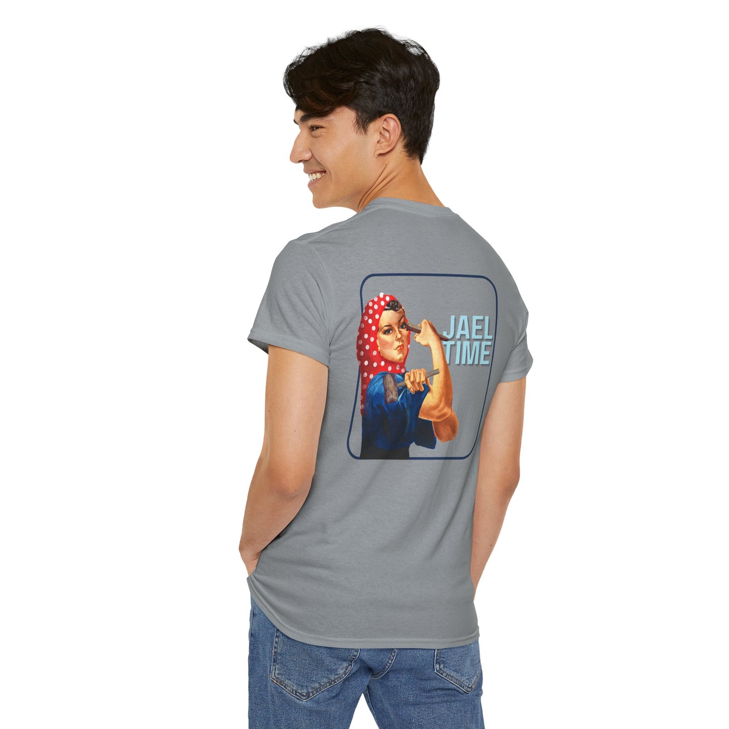 'Jael Time' Humorous Bible Story T-Shirt with Tent Peg and Hammer Design Cotton Tee