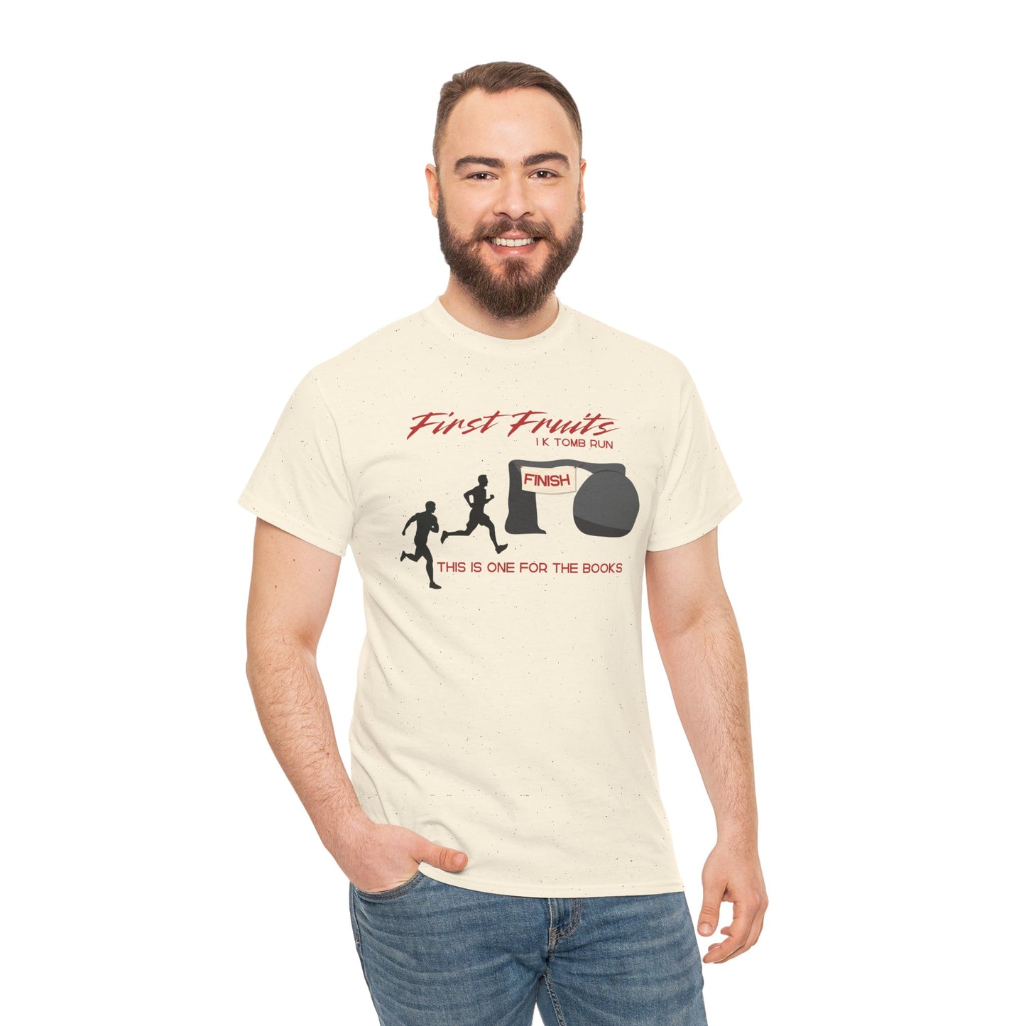 First Fruits 1k Tomb Run Unisex Tee - Funny Biblical Design