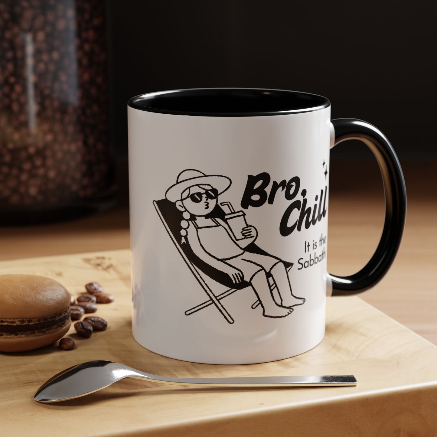 Bro, Chill Shabbat Themed Accent Coffee Mug, Relaxation Gift, Coffee Lover Gift, Cute Mug for Friends, Fun Coffee Cup