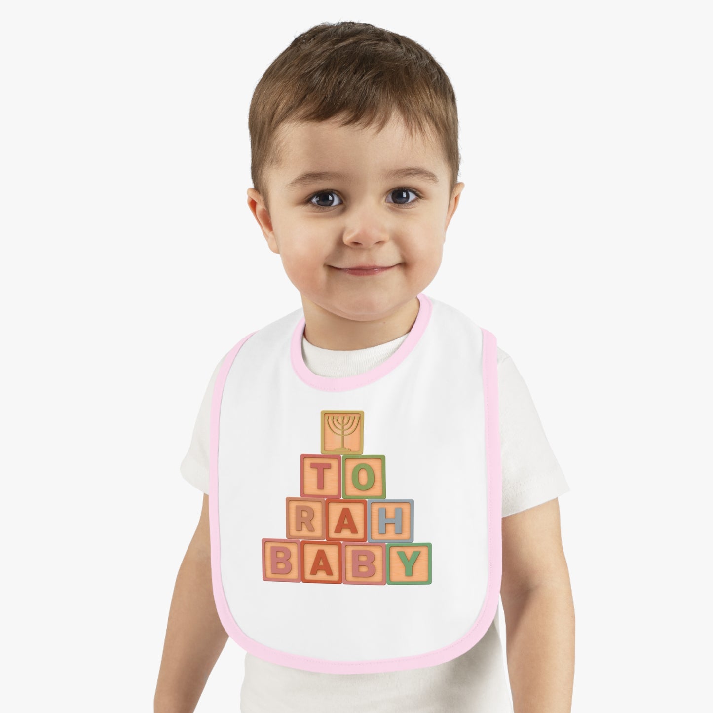Torah Baby Menorah Blocks- Baby Contrast Trim Jersey Bib