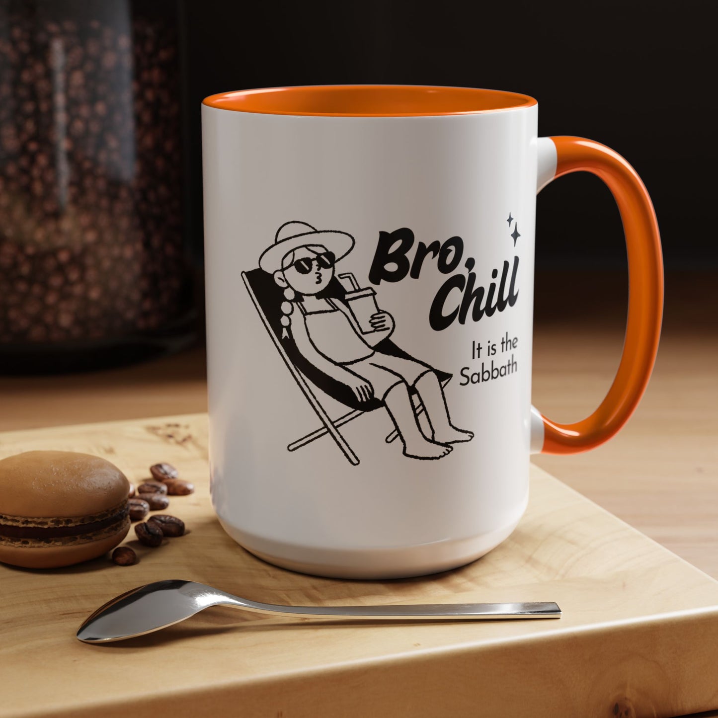 Bro, Chill Shabbat Themed Accent Coffee Mug, Relaxation Gift, Coffee Lover Gift, Cute Mug for Friends, Fun Coffee Cup