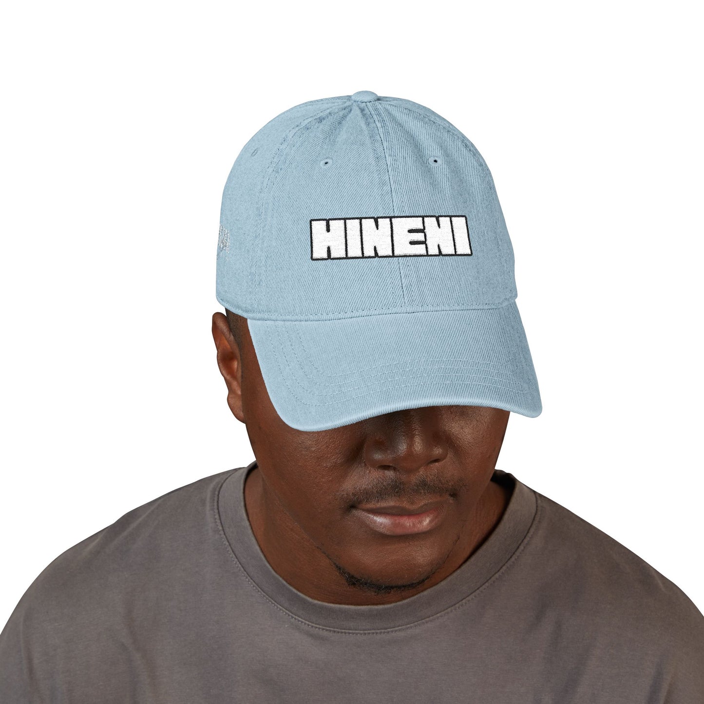Hineni Here I Am YHWH - Bible Inspired Denim Cotton Embroidered Hat