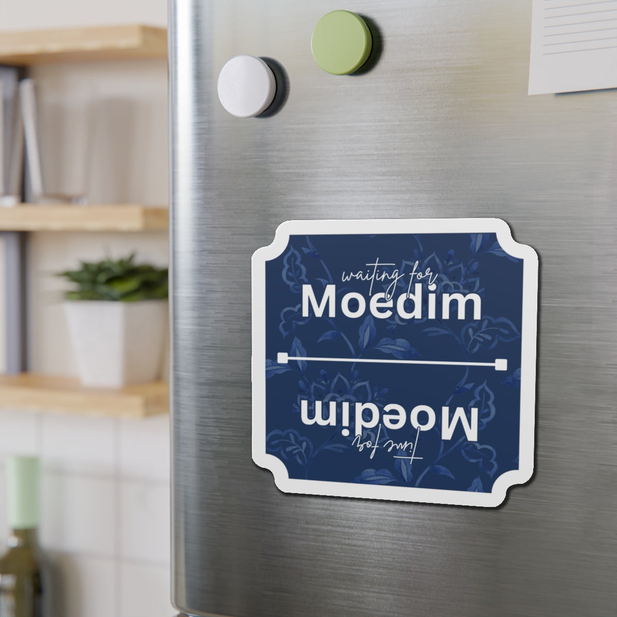 Blue Floral Moedim VS Waiting for Moedim Fun Fridge Decoration Die-Cut Magnet