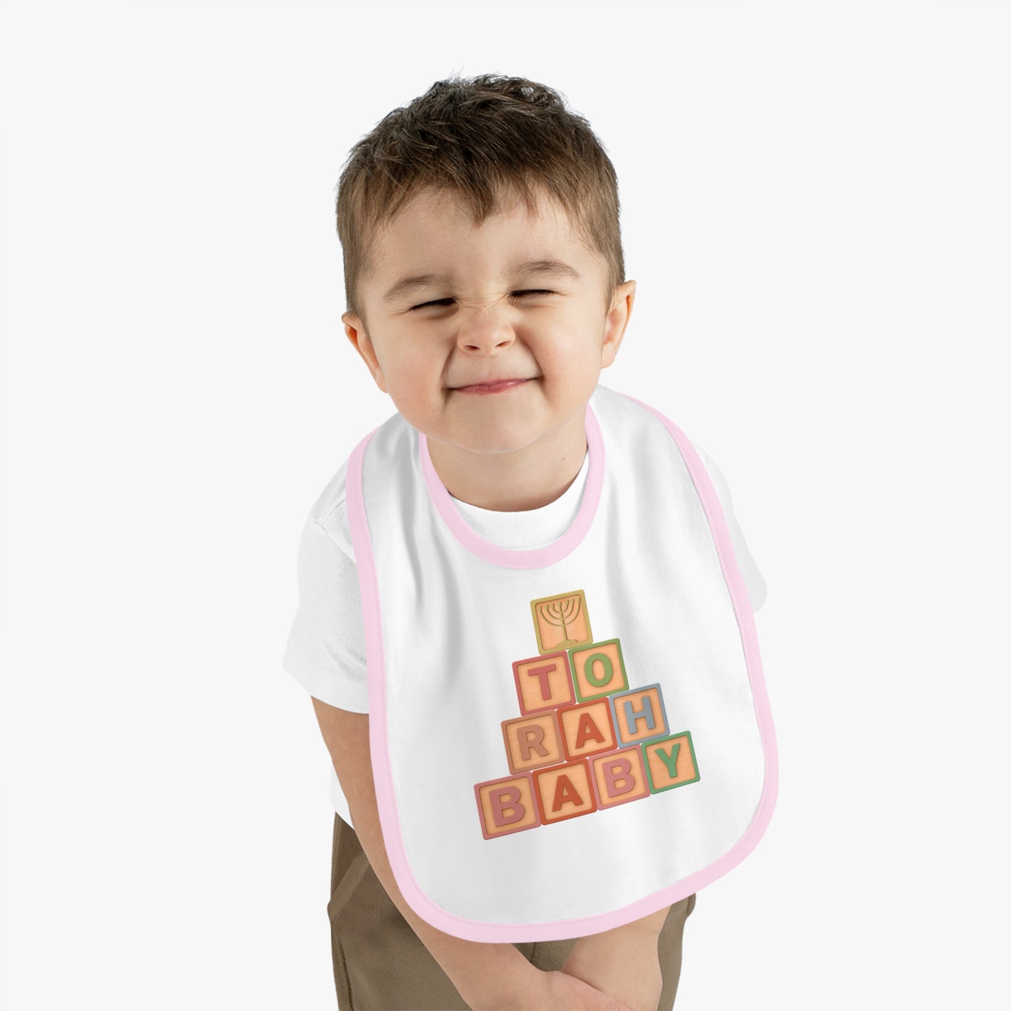 Torah Baby Menorah Blocks- Baby Contrast Trim Jersey Bib
