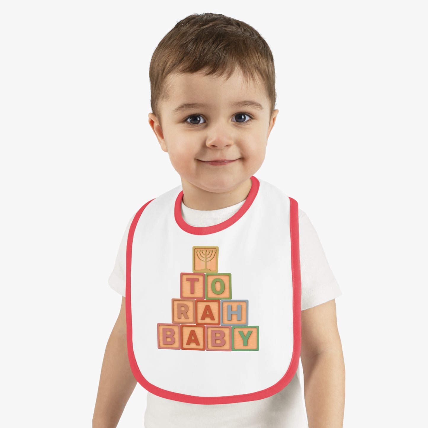 Torah Baby Menorah Blocks- Baby Contrast Trim Jersey Bib
