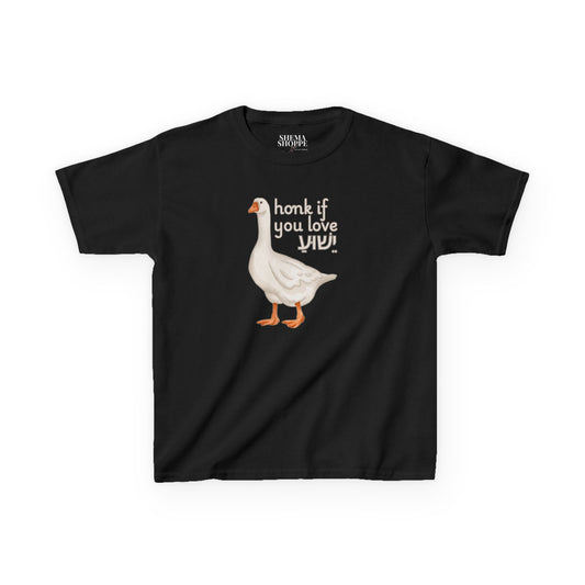 Kids Tee Honk if you Love Yeshua - Goose Print