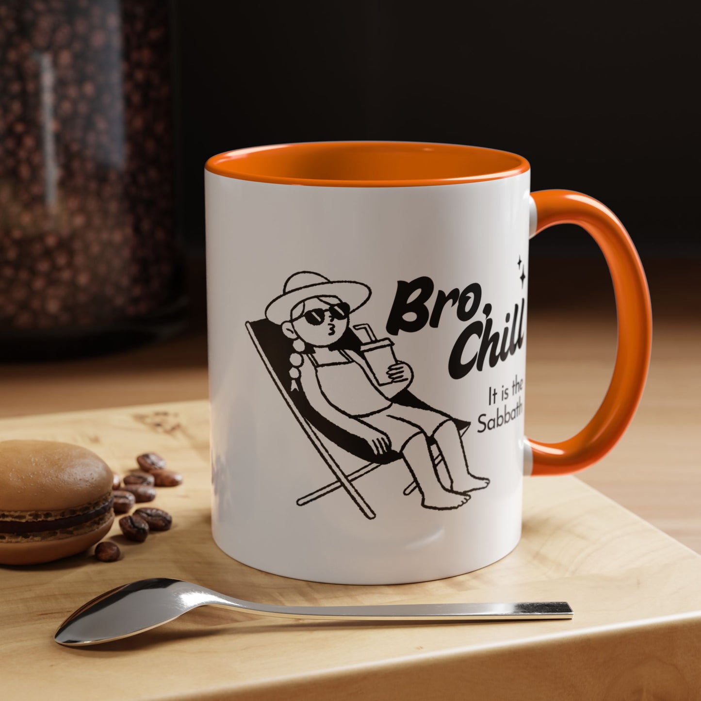 Bro, Chill Shabbat Themed Accent Coffee Mug, Relaxation Gift, Coffee Lover Gift, Cute Mug for Friends, Fun Coffee Cup
