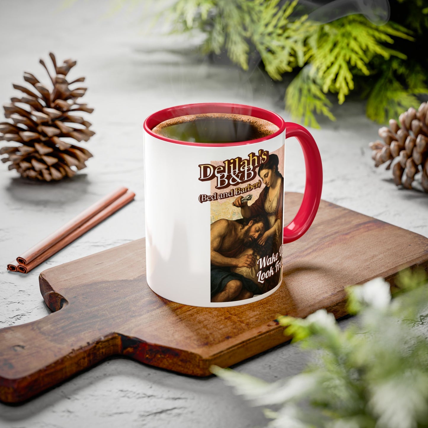 Funny Vintage Sampson Delilah's B&B Coffee Mug Bible Humor