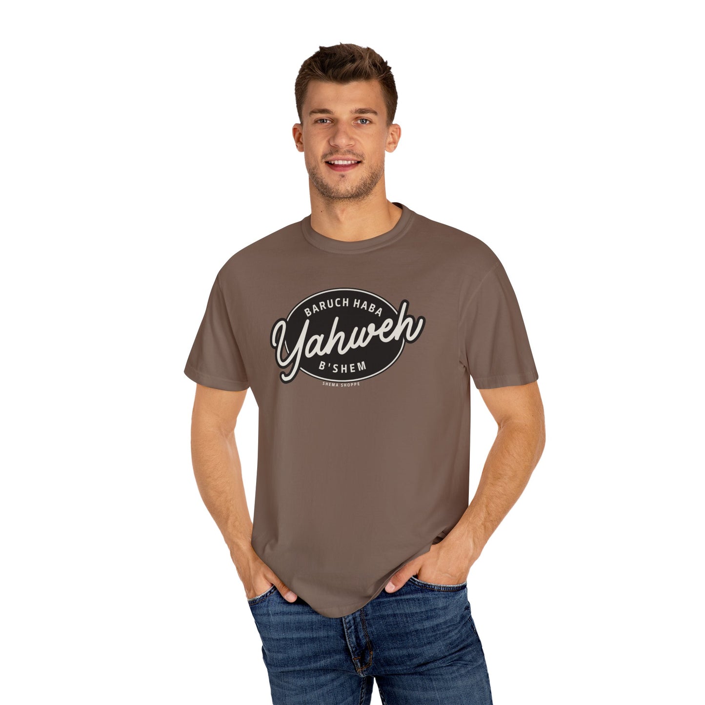 Cotton Tee Baruch Haba B'Shem Yahweh Unisex Garment-Dyed T-shirt