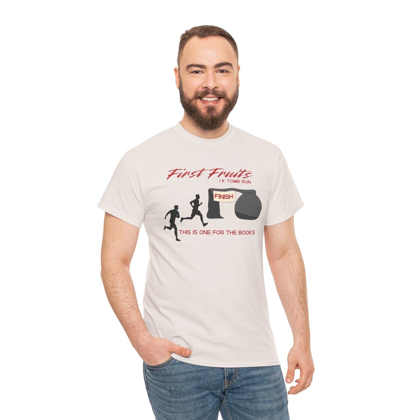 First Fruits 1k Tomb Run Unisex Tee - Funny Biblical Design