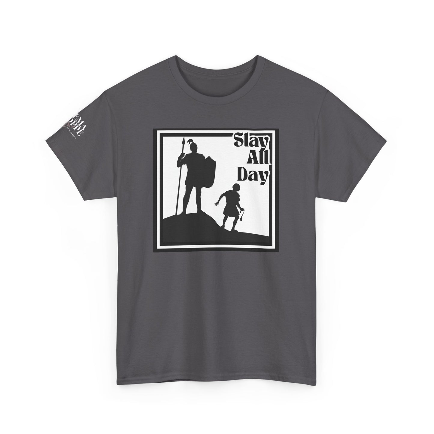 Slay All Day David and Goliath Unisex Heavy Cotton T-Shirt Biblical Humor Tee
