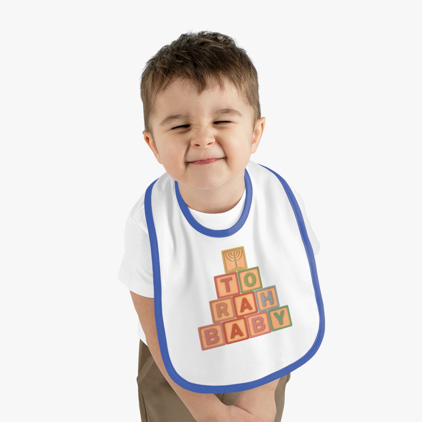 Torah Baby Menorah Blocks- Baby Contrast Trim Jersey Bib