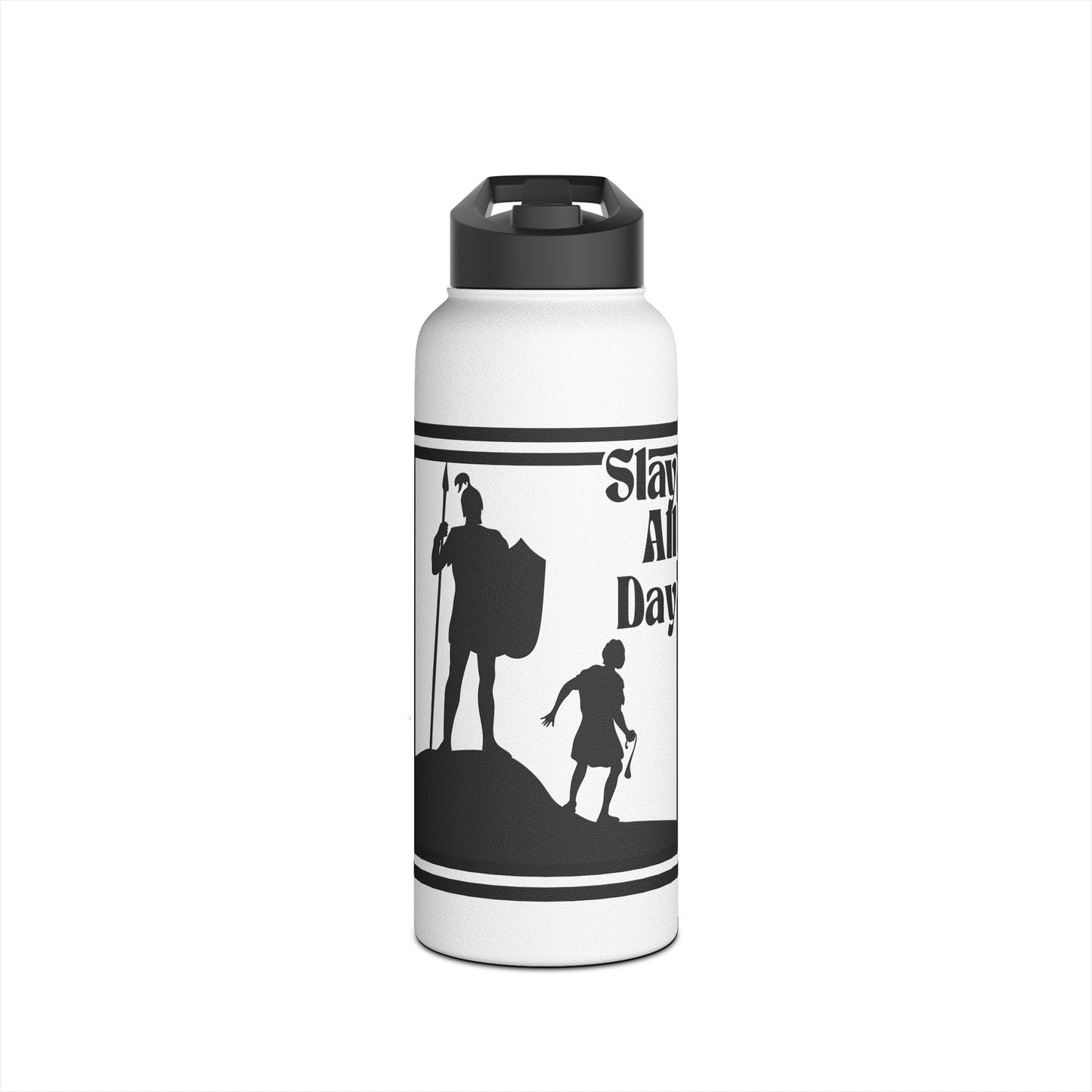 Slay All Day Motivational Stainless Steel Water Bottle - "Slay All Day!" - Fitness, Gym, Outdoor, Hydration, Travel, Bible David and Goliath