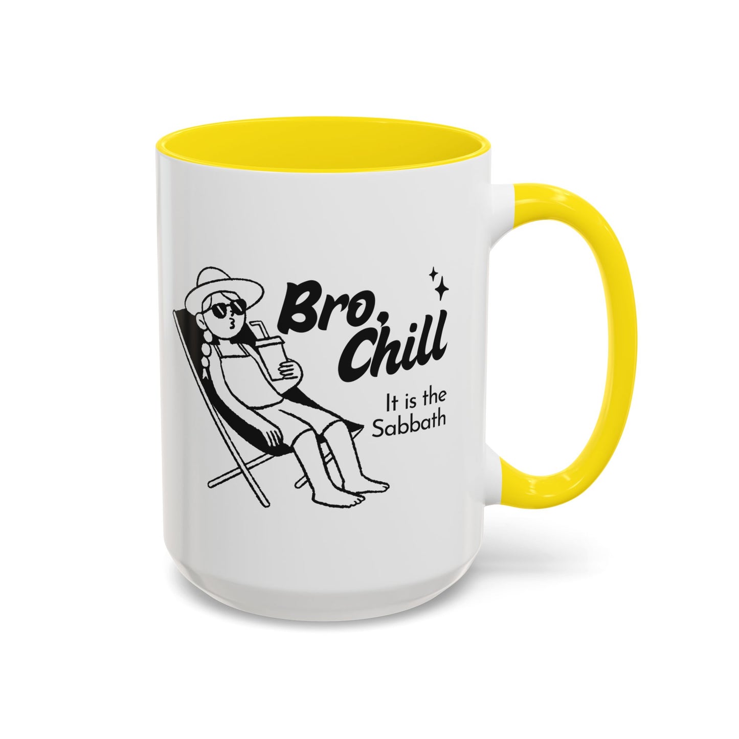 Bro, Chill Shabbat Themed Accent Coffee Mug, Relaxation Gift, Coffee Lover Gift, Cute Mug for Friends, Fun Coffee Cup