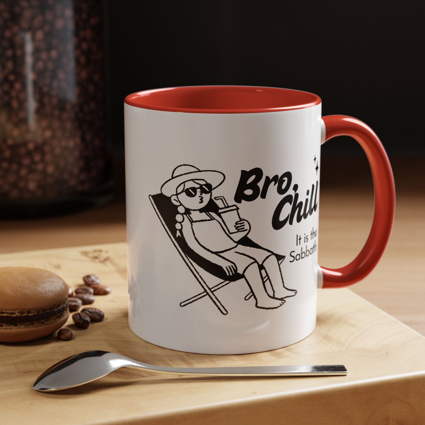 Bro, Chill Shabbat Themed Accent Coffee Mug, Relaxation Gift, Coffee Lover Gift, Cute Mug for Friends, Fun Coffee Cup
