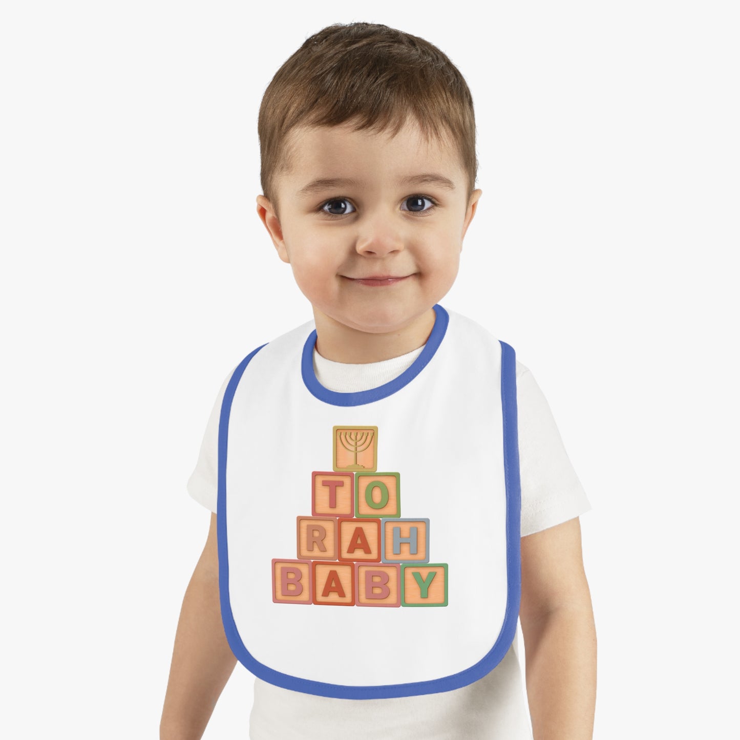 Torah Baby Menorah Blocks- Baby Contrast Trim Jersey Bib