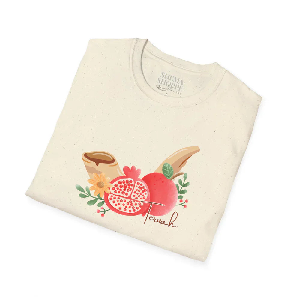 Women's Cotton Teruah Shirt with Shofar and Pomegranates