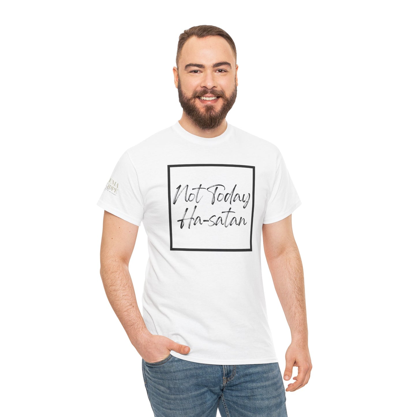"Not Today Ha-satan" Cotton Tee Minimal Script Graphic Tee