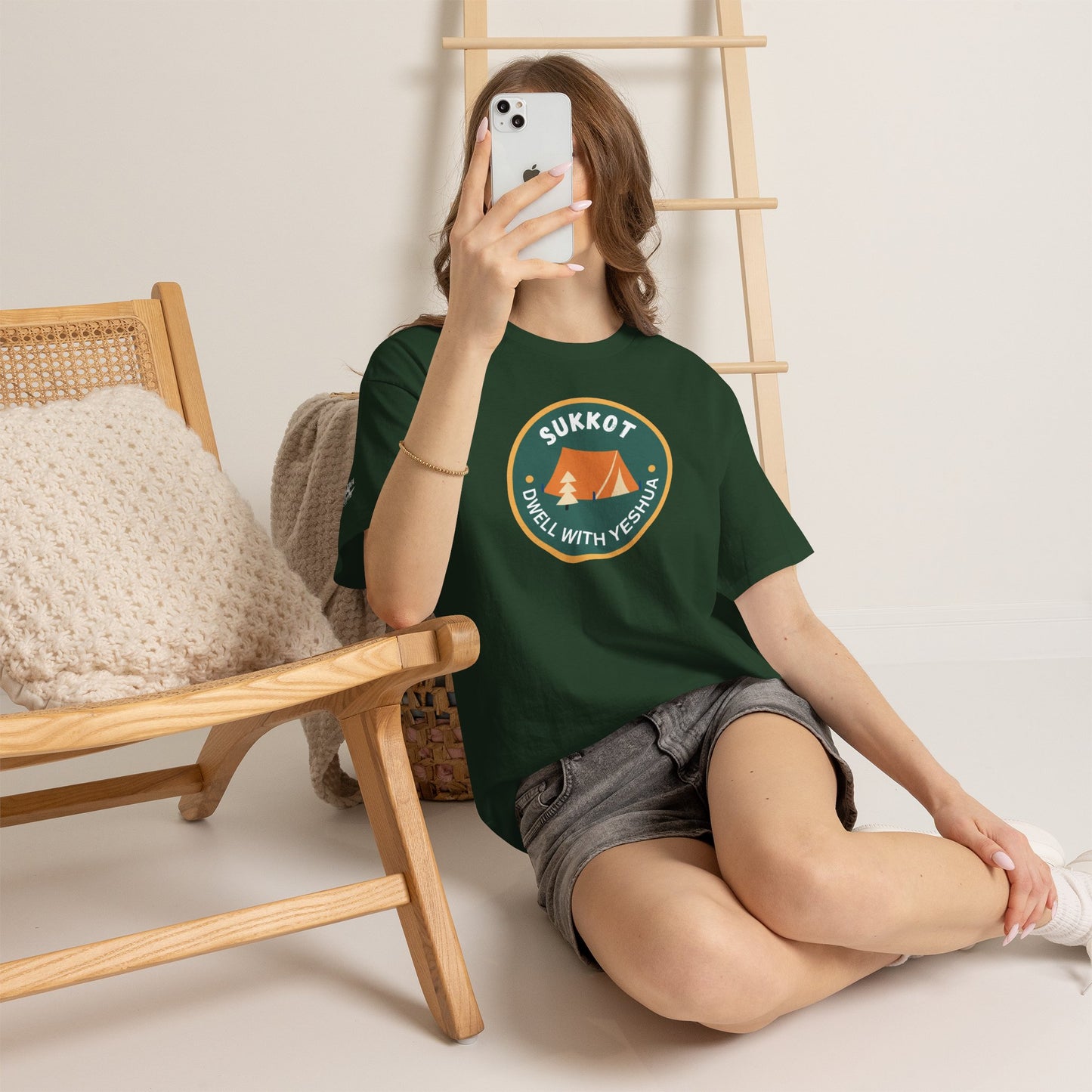 Sukkot Camping Tee — “Dwell With Yeshua” Biblical Feast T‑Shirt