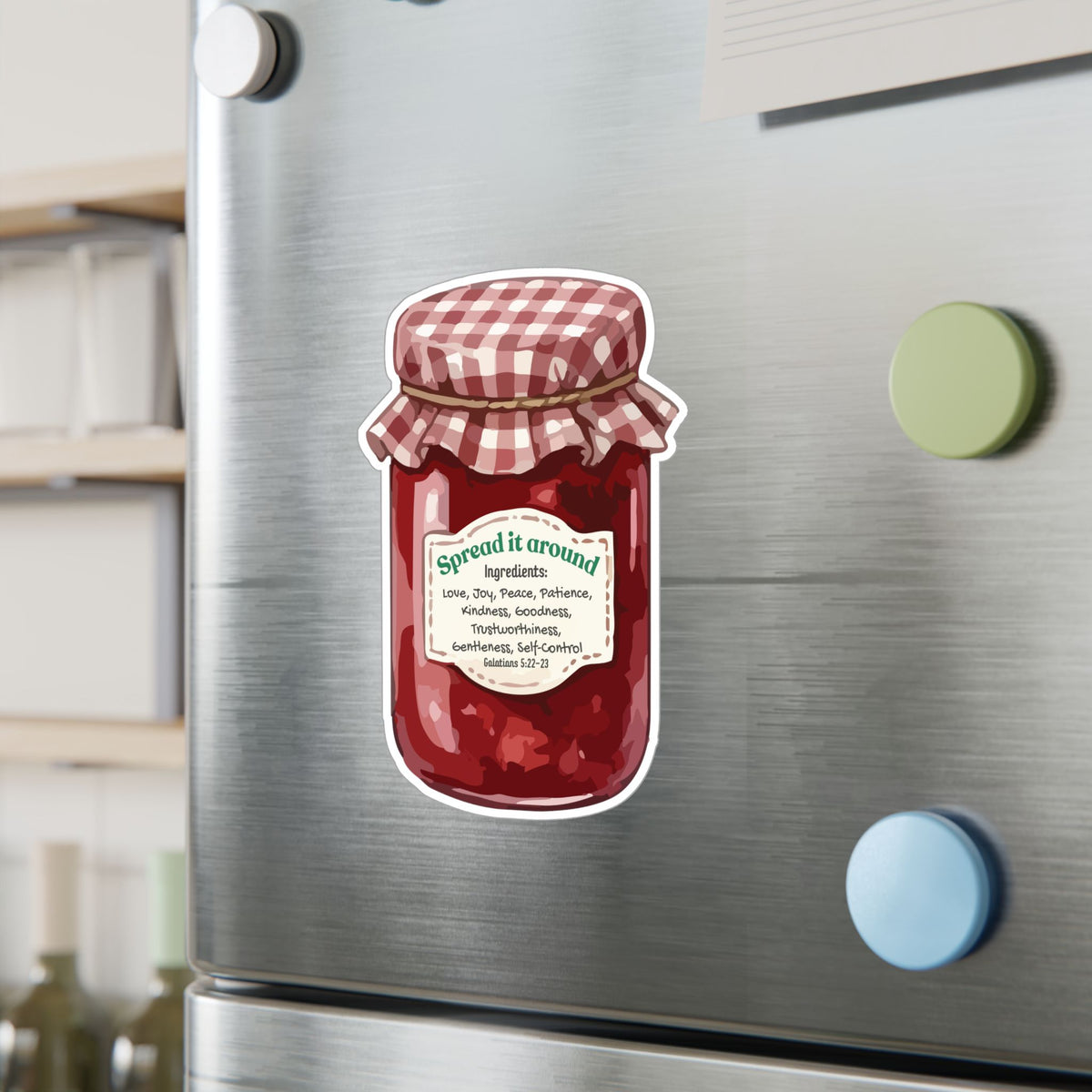 Jam Jar Fruit Of The Spirit Biblical Vinyl Sticker – “Spread It Around” Inspirational Kiss-Cut Decal