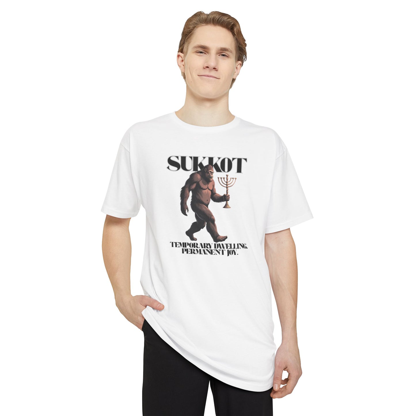Bigfoot Sukkot Urban Tee, Long Body T-Shirt, Unisex Graphic Tee, Biblical Fall Feast Tall Size