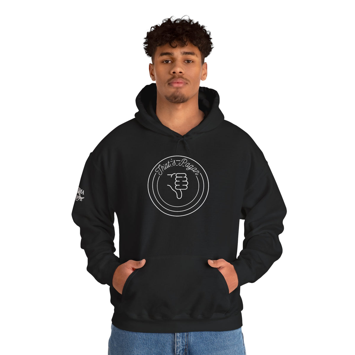 Thar's Pagan Thumbs Down Circle Hoodie — Retro Grunge Anti-Approval Graphic Sweatshirt