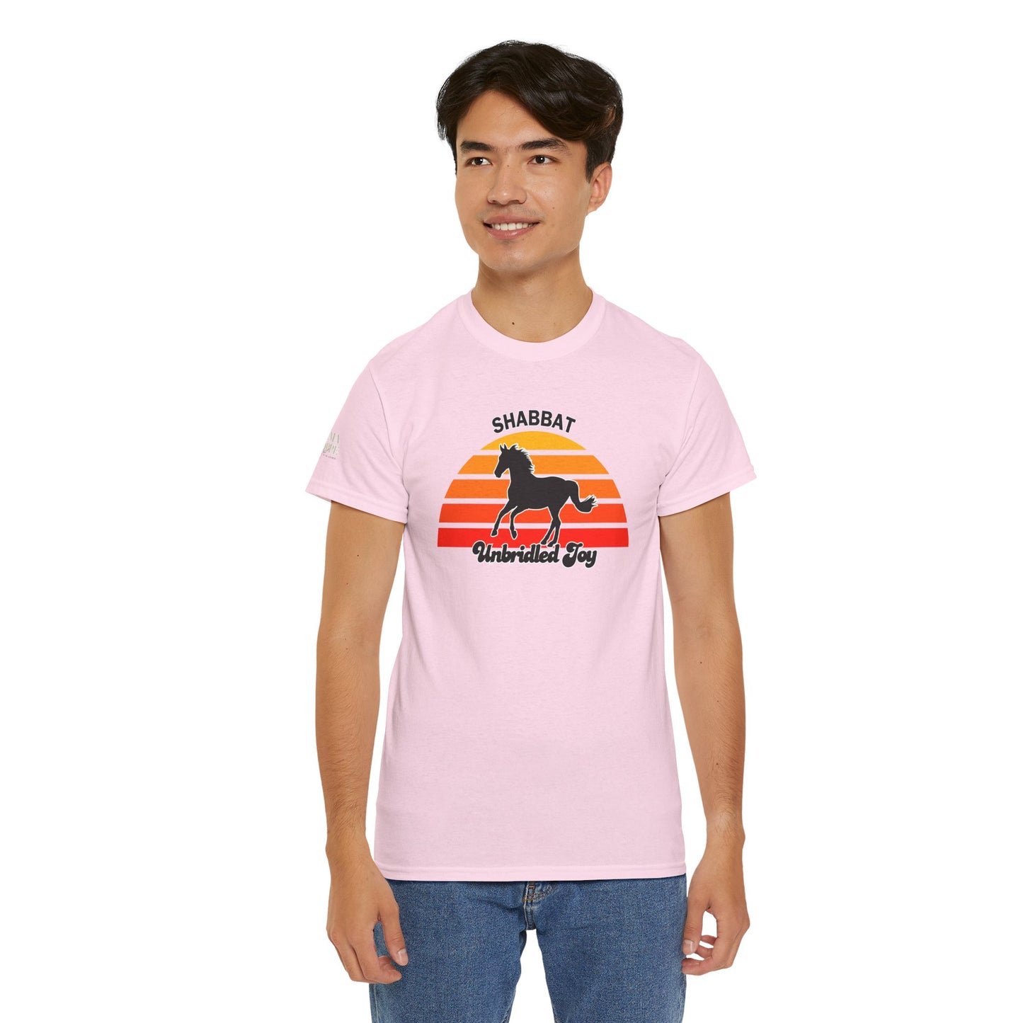 Shabbat Unbridled Joy Tee — Retro Horse Sabbath Sunset T‑Shirt