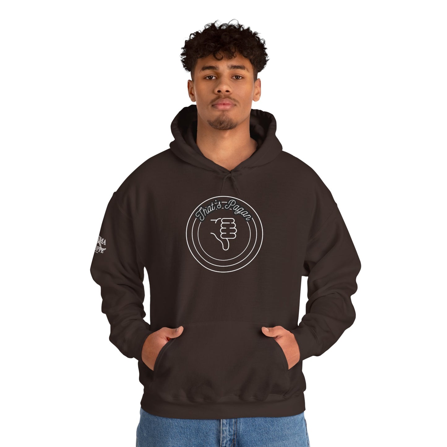 Thar's Pagan Thumbs Down Circle Hoodie — Retro Grunge Anti-Approval Graphic Sweatshirt