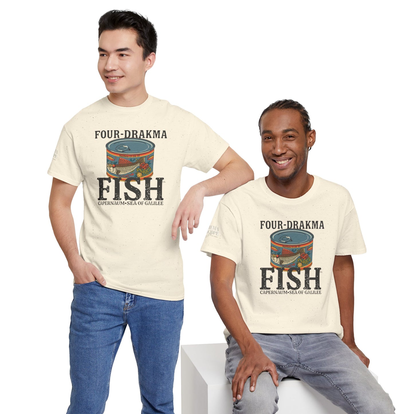 Vintage Four-Drachma Fish Co Matthew 17:24-27 Unisex Tee for Fishermen and Bible Enthusiasts