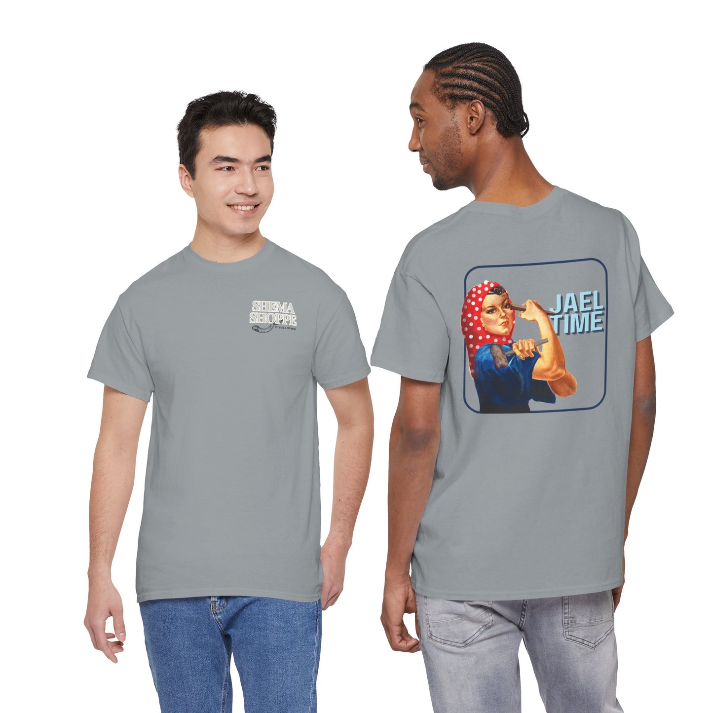 'Jael Time' Humorous Bible Story T-Shirt with Tent Peg and Hammer Design Cotton Tee