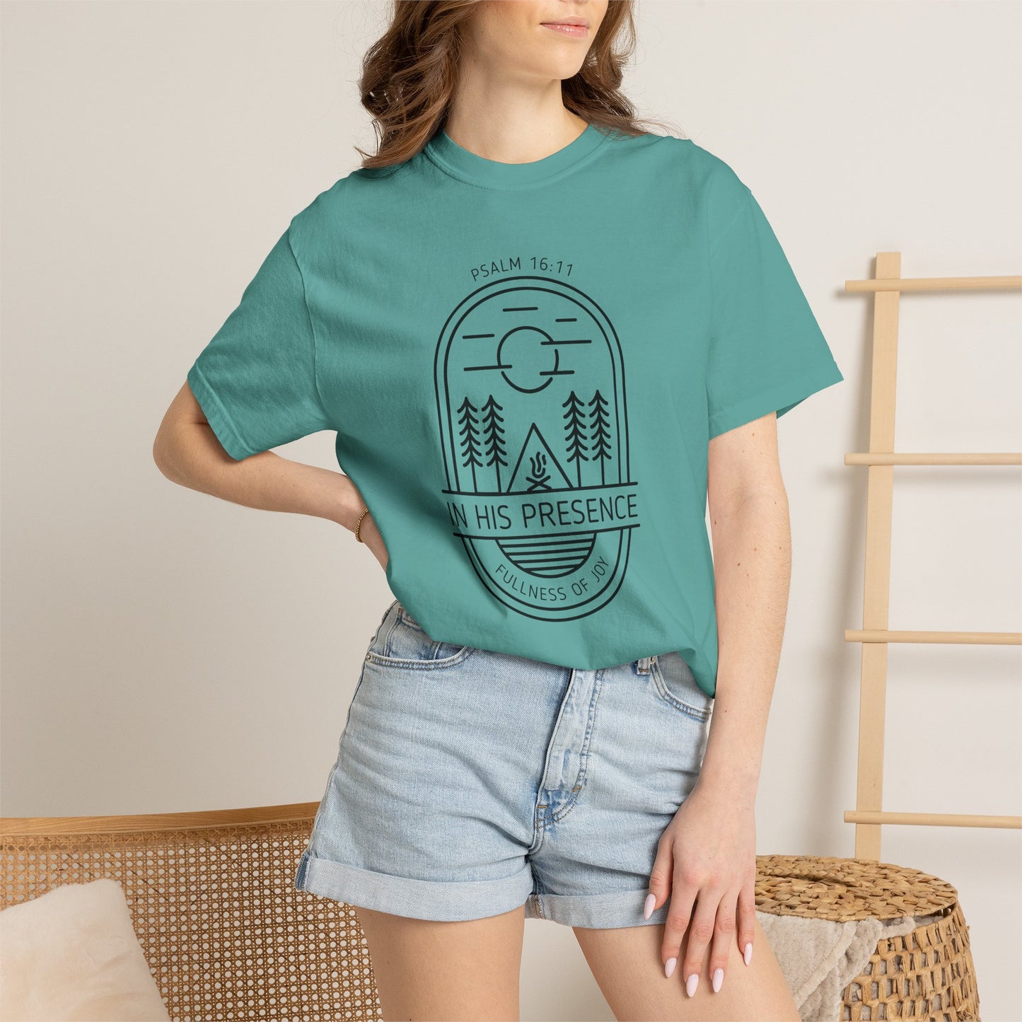 In His Presence T-Shirt — Psalm 16:11 Bible Verse Nature Comfort Colors Cotton Shirt