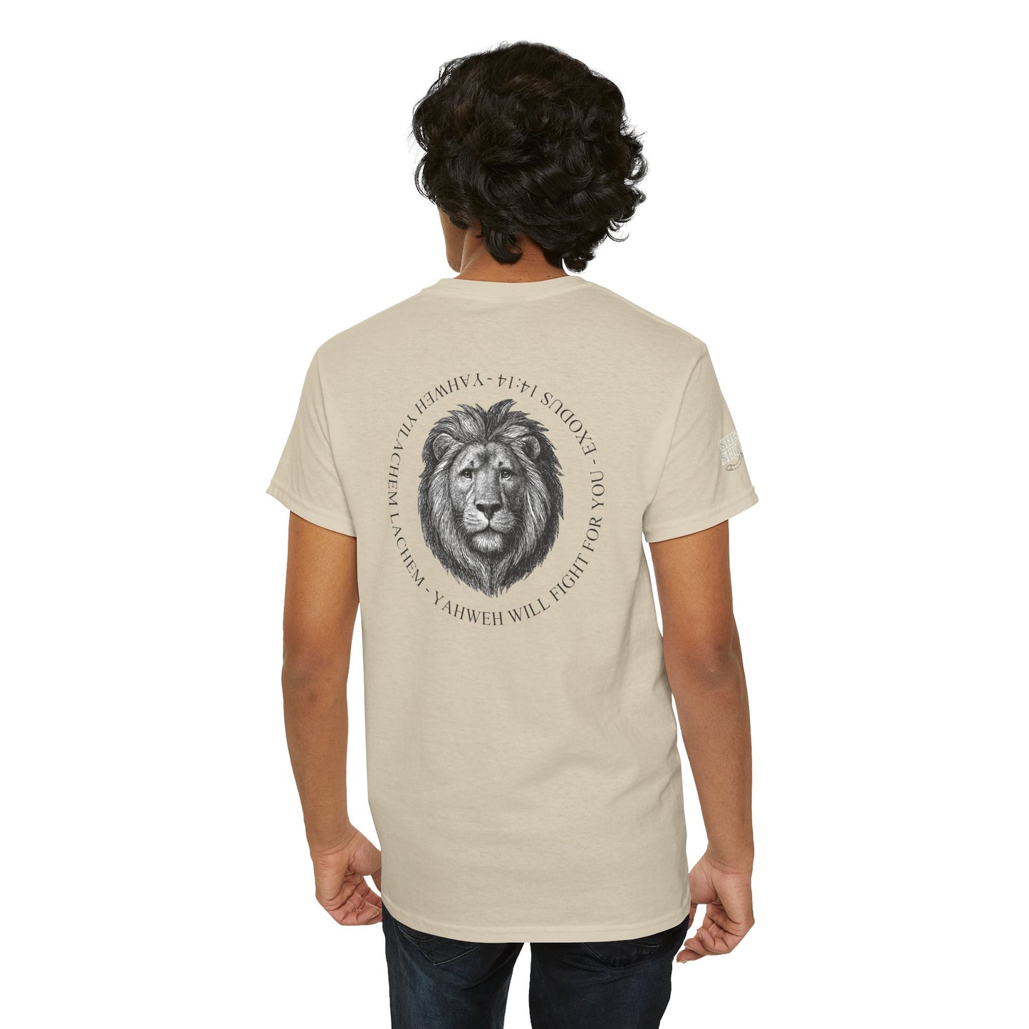 Hebrew Lion Tee — "Yahweh Yilachem Lachem" Inspirational Scripture Shirt Exodus 14:14
