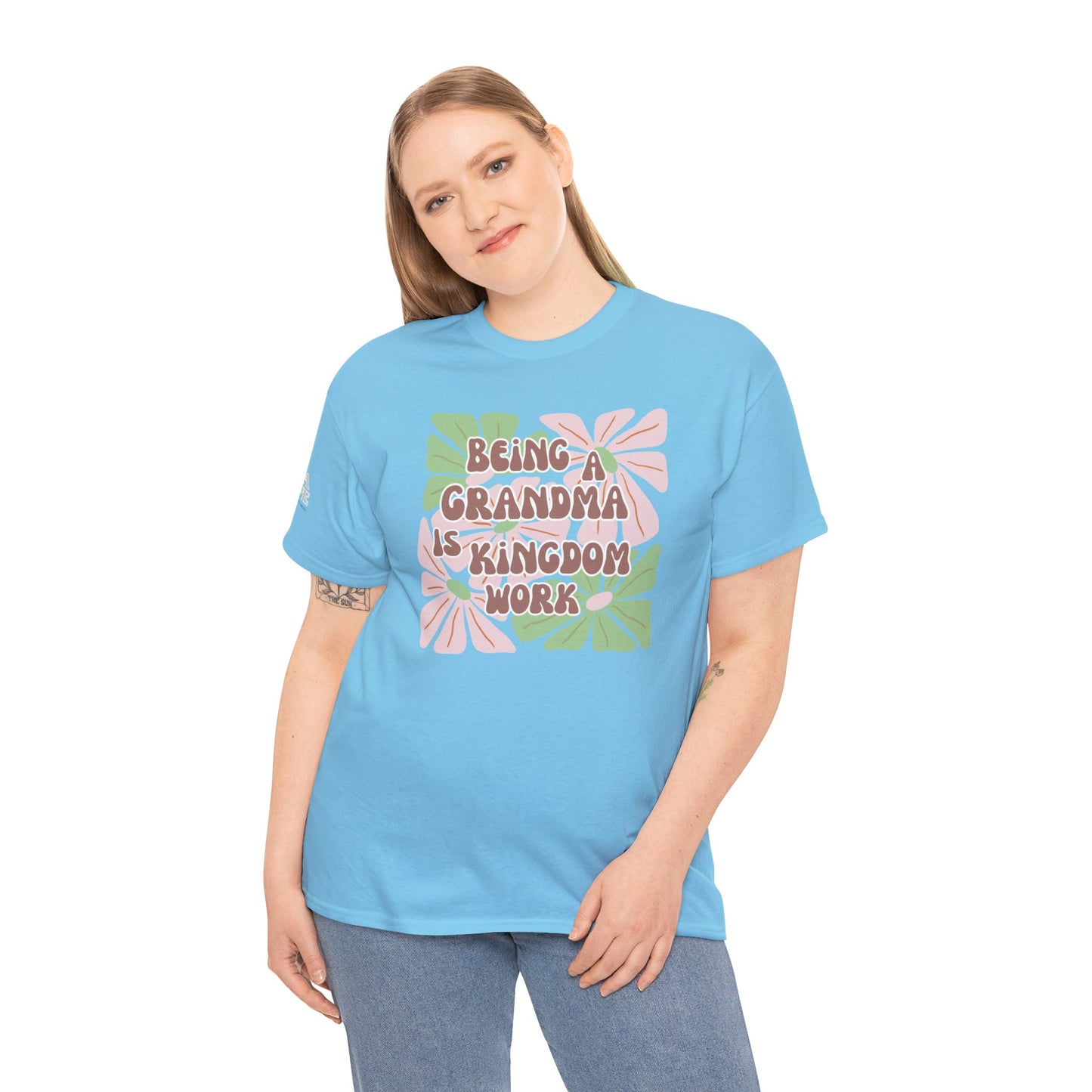 Being A Grandma Is Kingdom Work T-Shirt — Floral Retro Grandmother Appreciation Gift