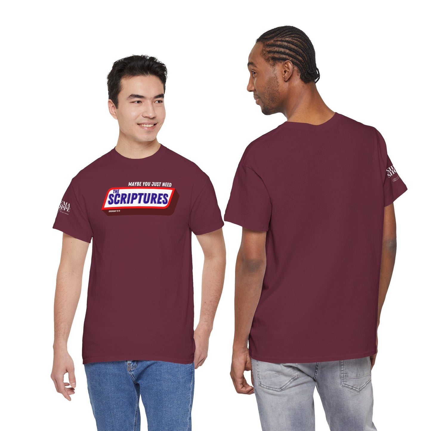 Scriptures Satisfy Heavy Cotton Tee Bible Humor