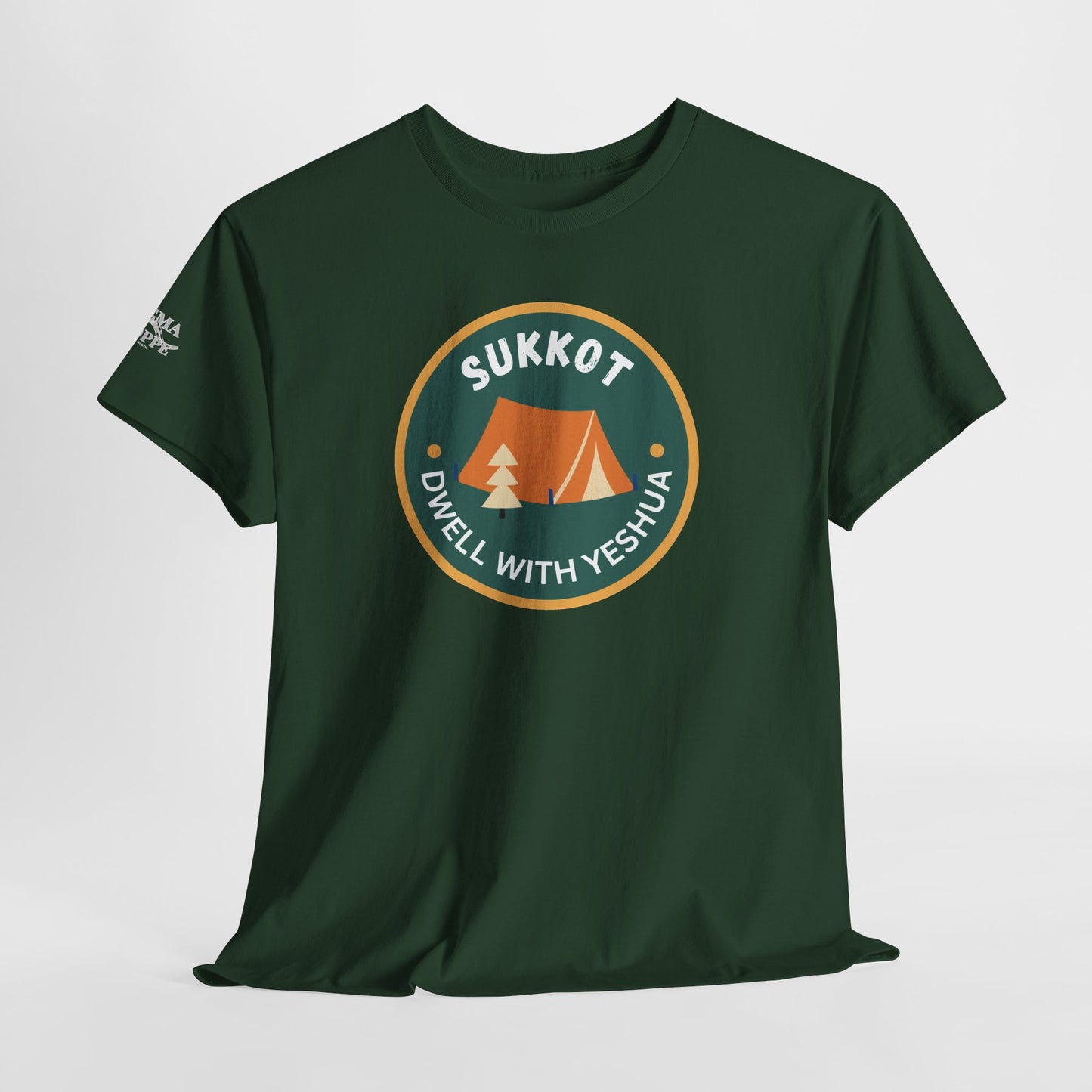 Sukkot Camping Tee — “Dwell With Yeshua” Biblical Feast T‑Shirt