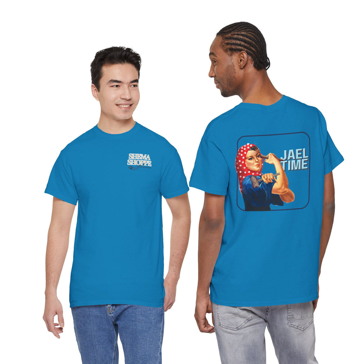 'Jael Time' Humorous Bible Story T-Shirt with Tent Peg and Hammer Design Cotton Tee