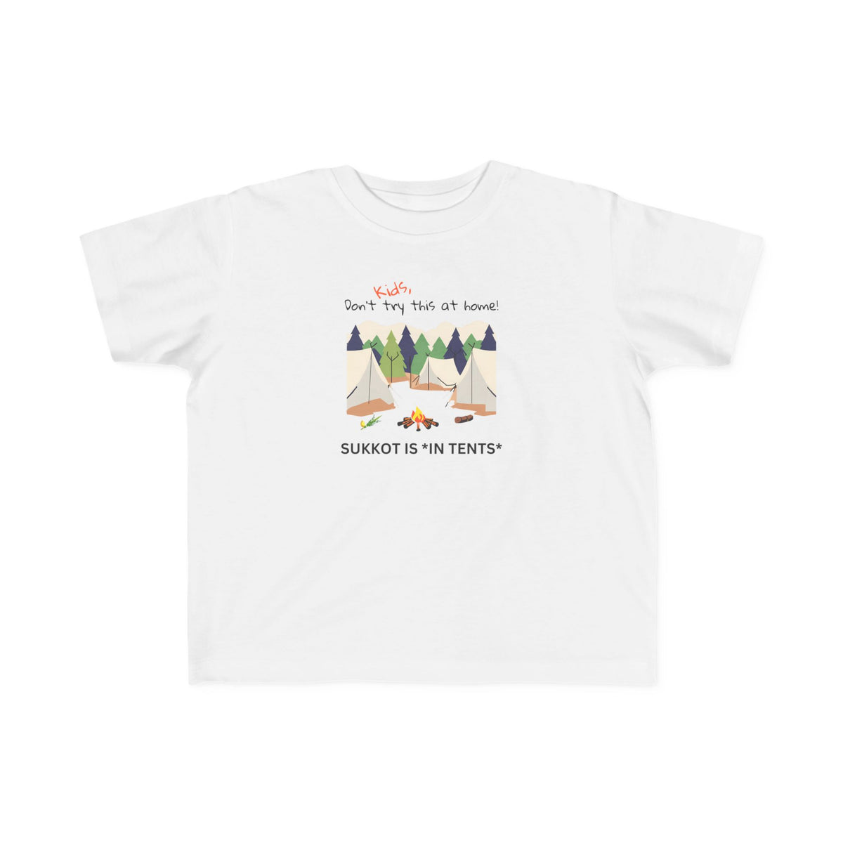 Sukkot Kids Tee — “Sukkot is ‘in tents’” Camping Holiday T-Shirt for Torah Toddlers Canada