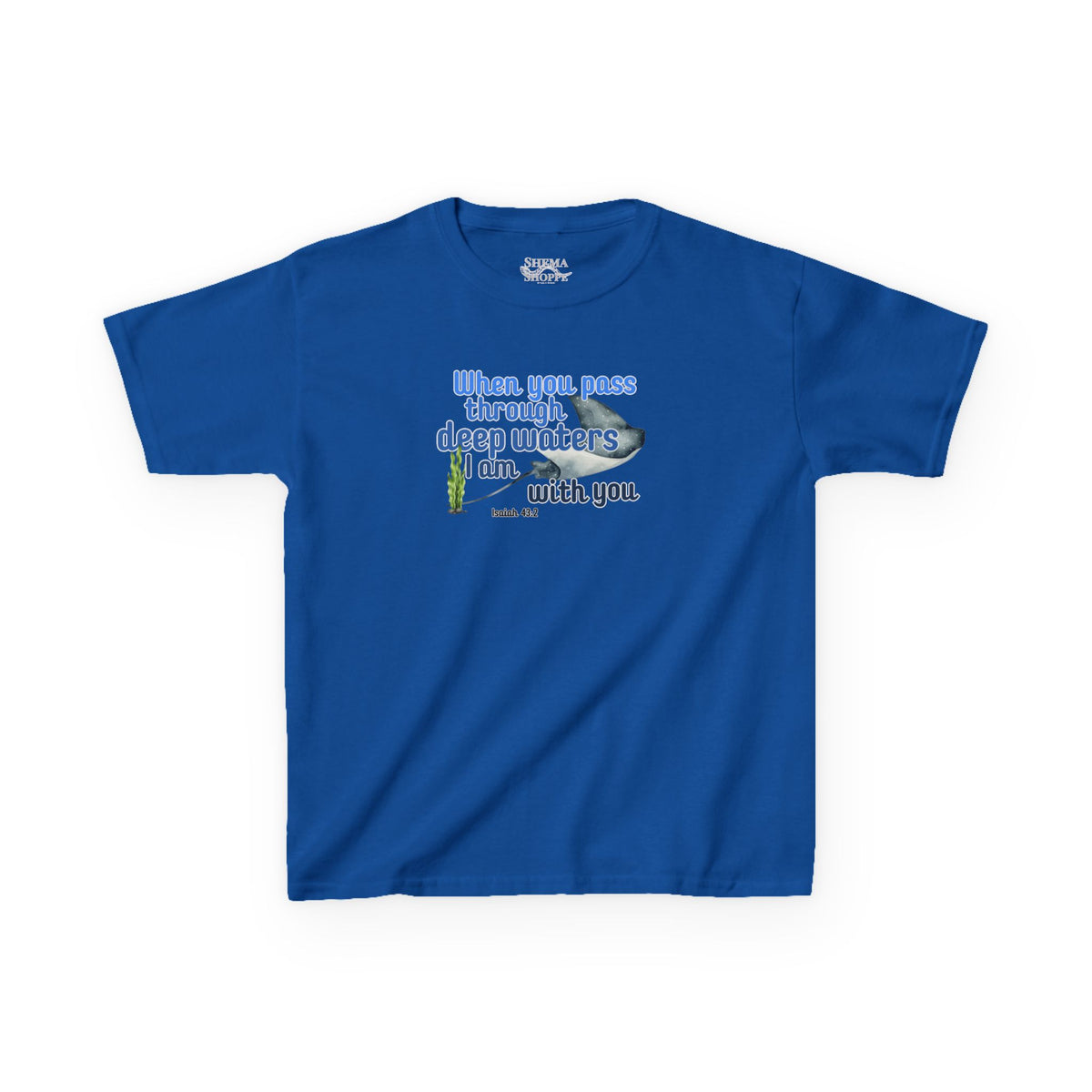 "When you pass through deep waters I am with you" Stingray Bible Verse Shirt Kid's Shirt