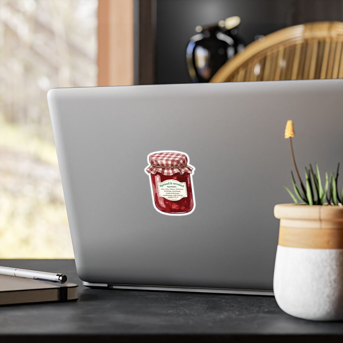 Jam Jar Fruit Of The Spirit Biblical Vinyl Sticker – “Spread It Around” Inspirational Kiss-Cut Decal