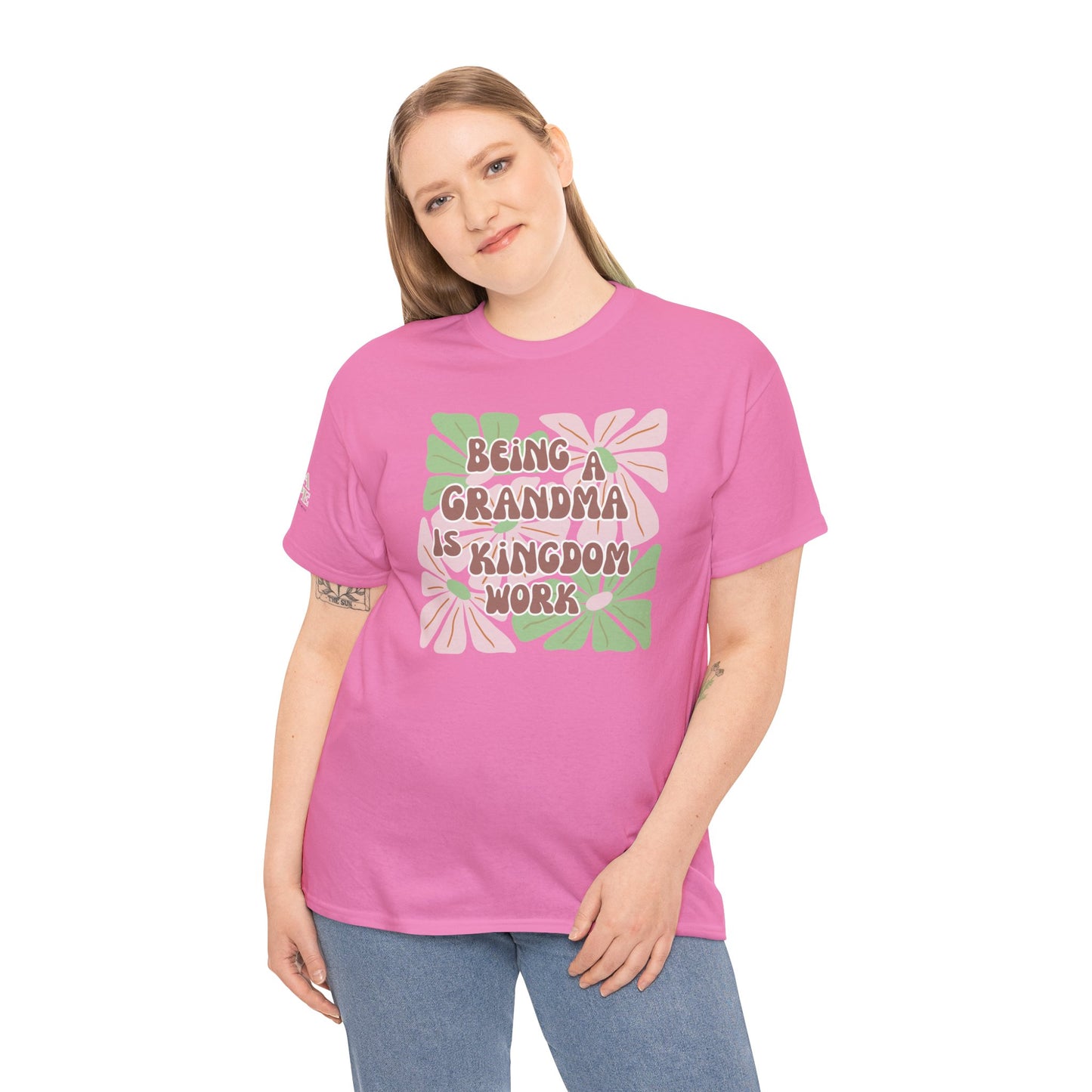 Being A Grandma Is Kingdom Work T-Shirt — Floral Retro Grandmother Appreciation Gift
