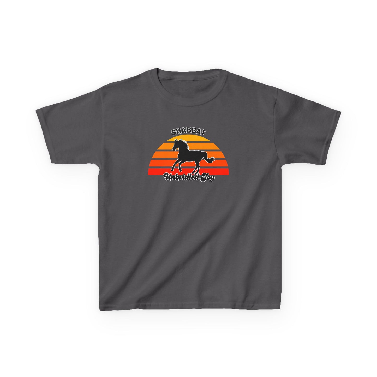 Kids T‑Shirt — 'Shabbat Unbridled Joy' Horse Sunset Graphic