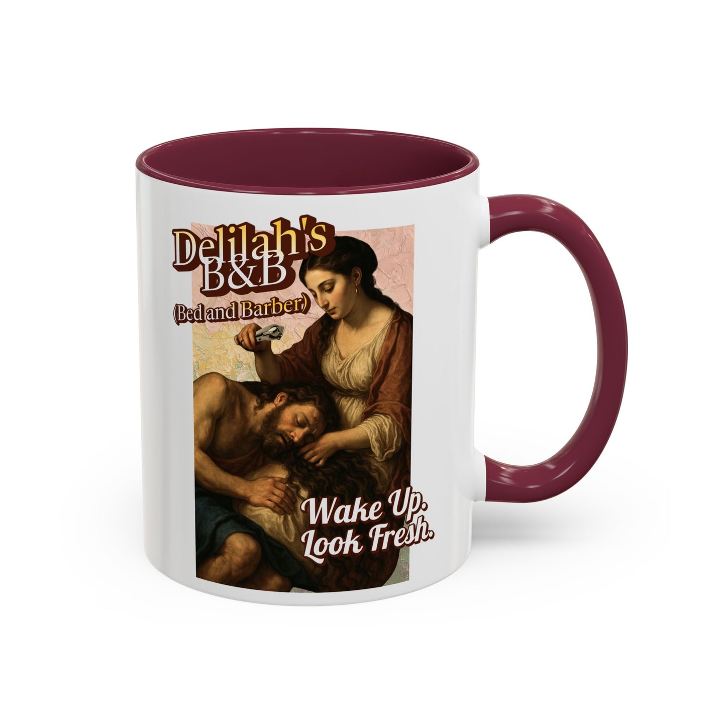 Funny Vintage Sampson Delilah's B&B Coffee Mug Bible Humor